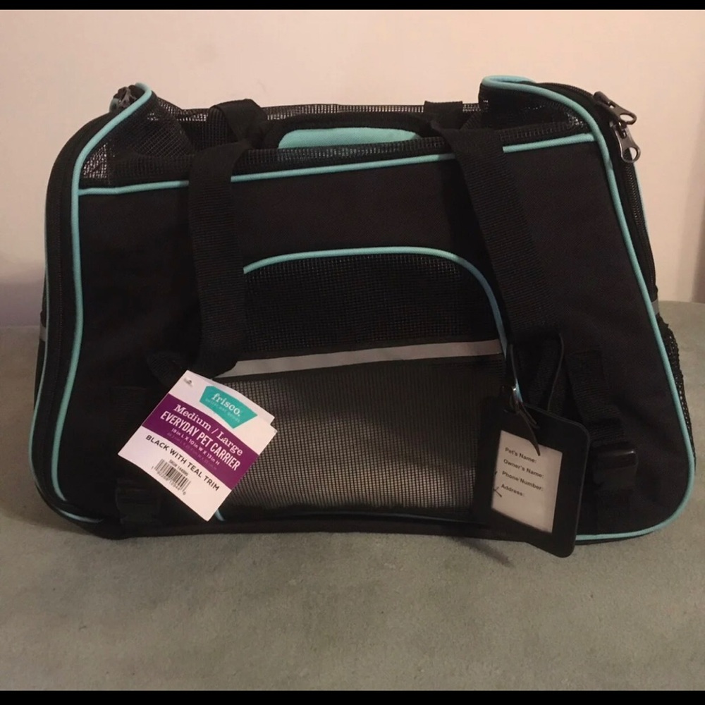 Frisco Basic Pet Carrier Bag Black with Turquoise Trim Black Sz. Med-Lg